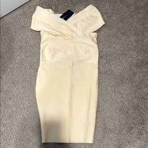 Fashion Nova Cream Off-Shoulder Bodycon Dress